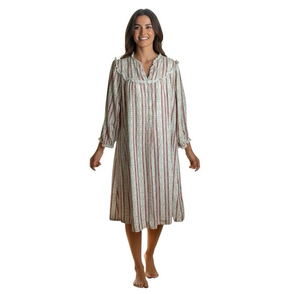 Vintage 80s Lanz of Salzburg Long Gown Oversized Eyelet Heart Floral Button Up S - Picture 1 of 15